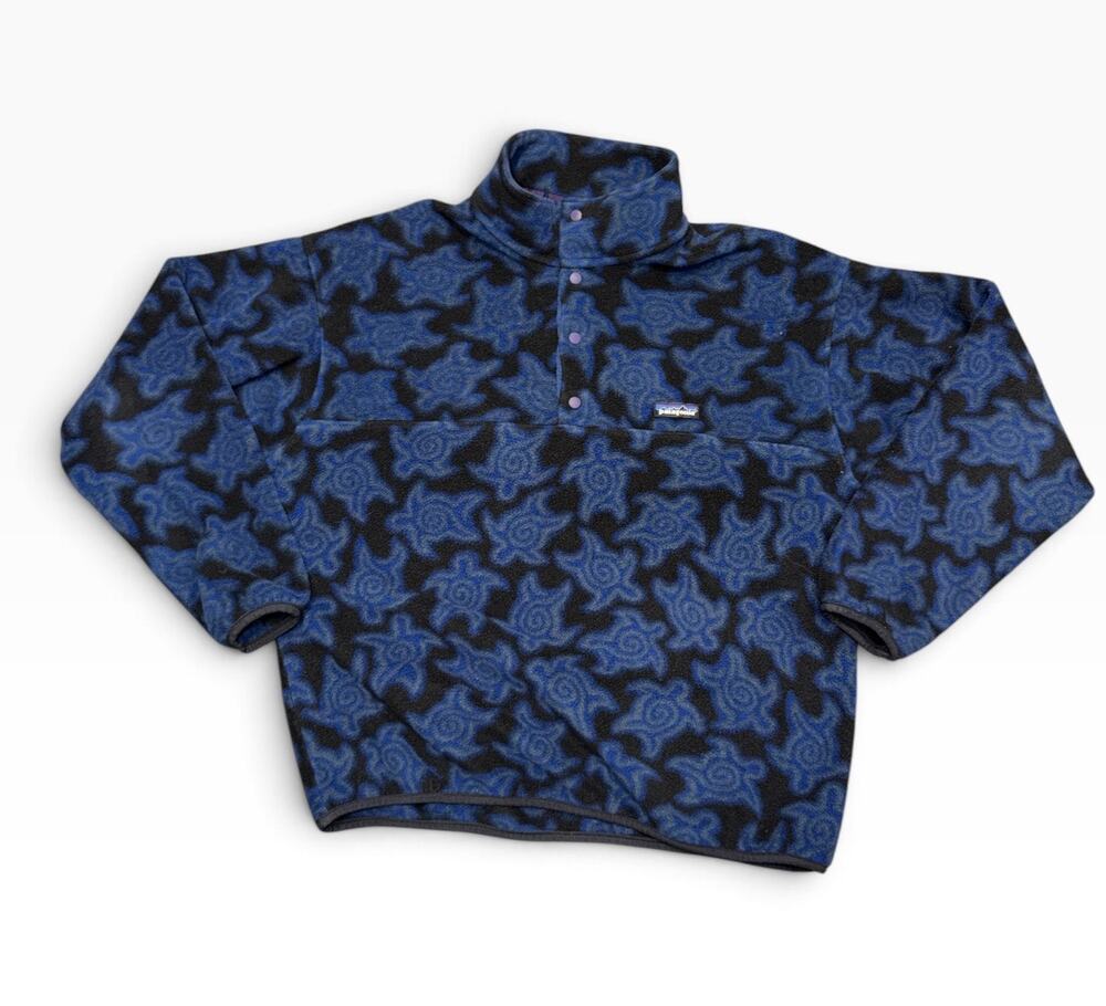 Vintage Patagonia Synchilla Snap-T Zen Turtle Fleece Blue Black 1990s Rare